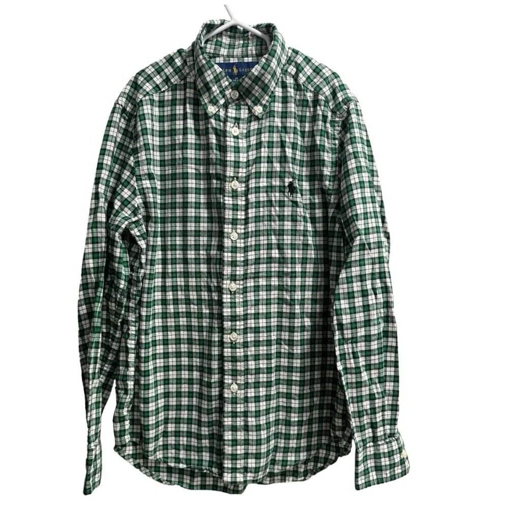 Polo Ralph Lauren Boys Button Down Shirt, Size‎ Medium (10-12), Green, Plaid